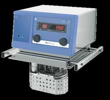 A level controller connects the IC to an external plastic bath, in which samples are also being temperature-controlled. The samples are mixed evenly by the IKA RO 15 multi-position magnetic stirrer.