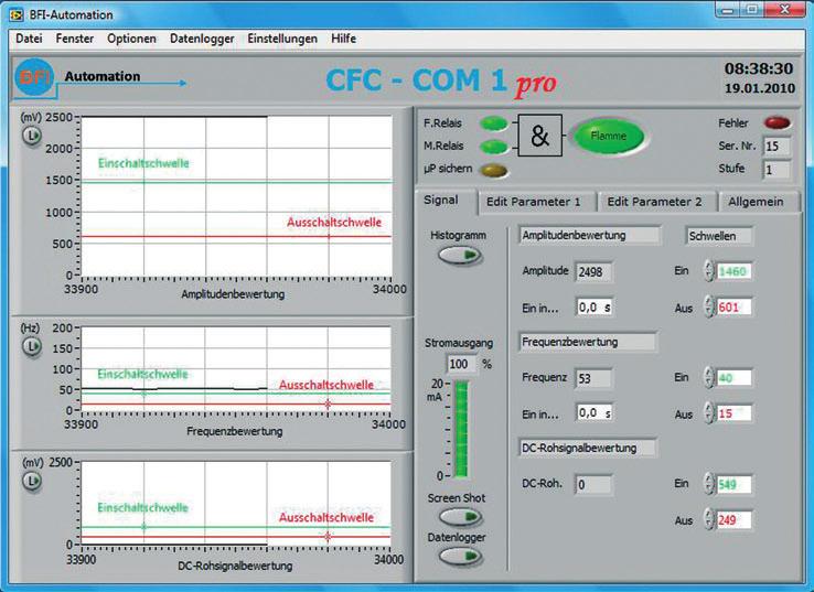 12 13 Communication Software CFC COM 1 Our software CFC COM 1 enables flame analysis and programming of any compact flame controller type CFC x000.