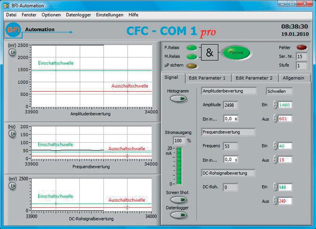 12 13 Software for CFC 1000/2000/3000 CFC COM 1 Our software CFC COM 1 enables flame analysis and programming of any compact flame controller type CFC x000.