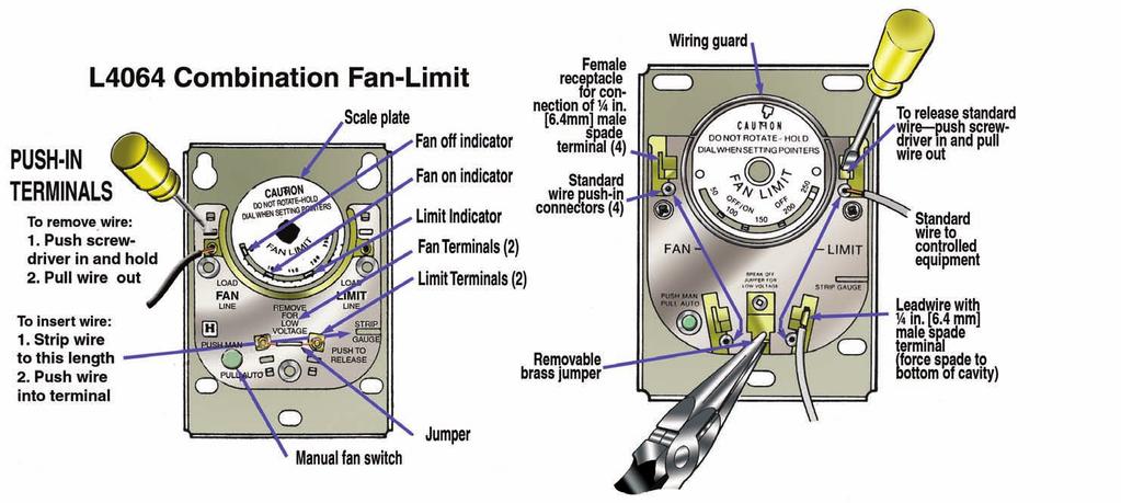Figure 12-10: Limit and fan terminals has reached the fan on position, 140ºF, the fan switch will close its contacts and the fan will be turned on, forcing warm air into the living area. 3.