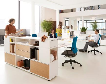 Ergonomic seating and desk Well appointed meet points can solutions have become a necessary also add function to open space.