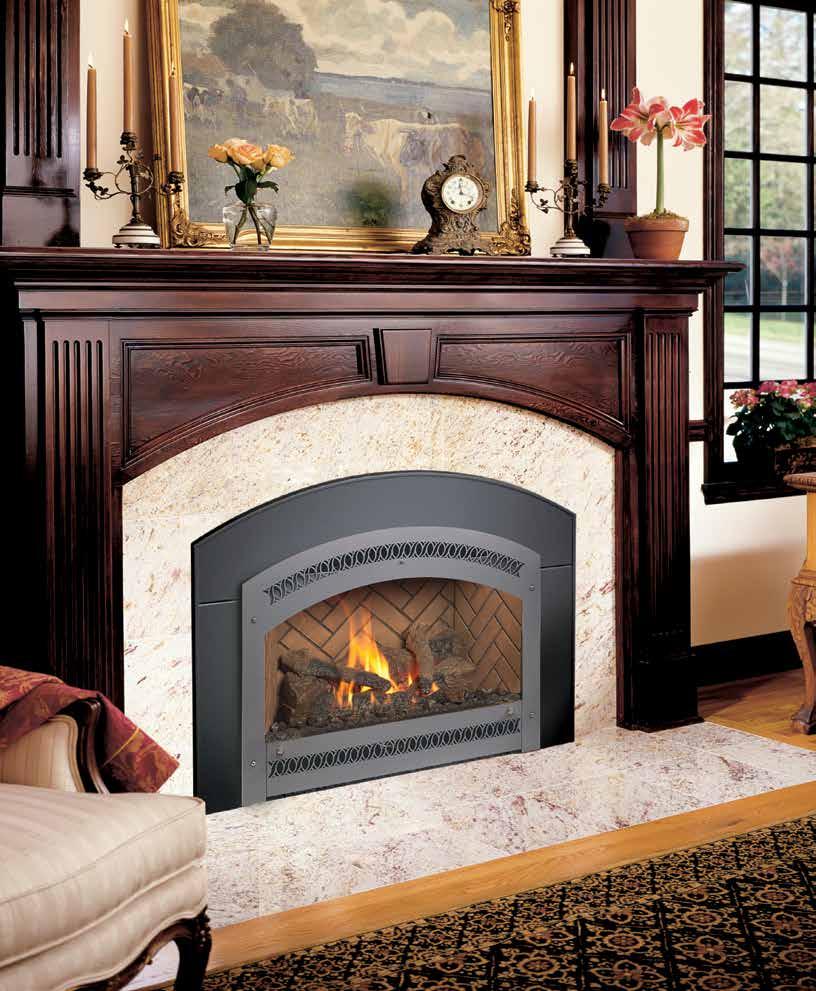 Model 34 DVL with Ember-Fyre log set, Black Painted Classic Arch