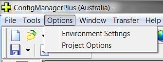 3.1.3 Options Figure 5: Options Selections 3.1.3.1 Environment Settings Clicking on this option will display the Environment Settings Options Dialogue Box as seen below.