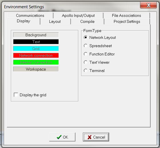 Display The colour of the various elements in the program can be set by selecting this tab.