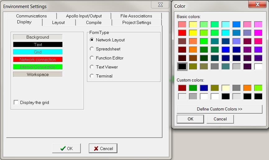 on the left hand side. To modify these colours click on the colour and a colour selection chart will appear.
