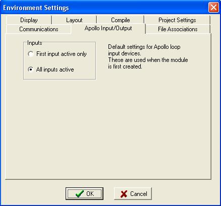 3.1.3.7 Apollo Input/Output This tab sets the default zone configuration of the Apollo/AMPAC loop device s inputs when a IO device is added to the loop.