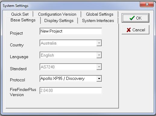 1 The Systems Settings Dialogue Box 4.1.1 Base Settings Figure 20: The System Settings Dialogue Box Enter all the information described in the sub-headings set out below. Once completed press OK.