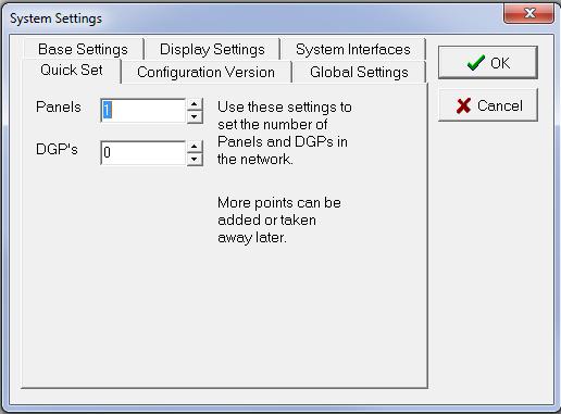 4.1.4 Quick Set settings This option will save a considerable amount of work as it will automatically set up the required number of panels, DGP s and / or mimics.