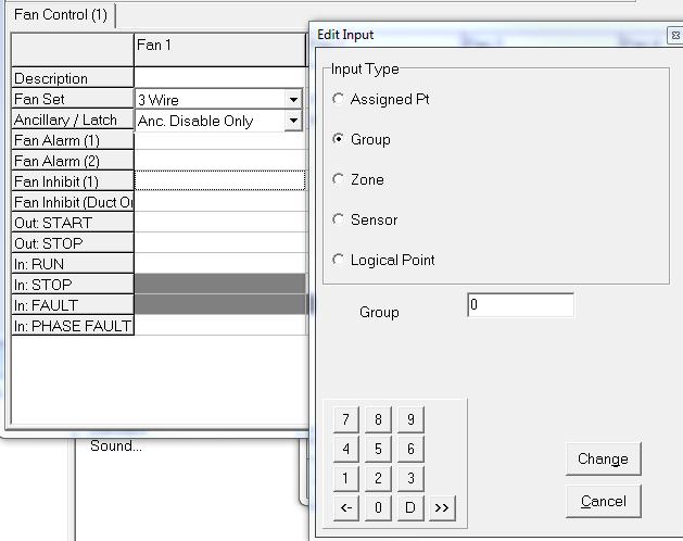 Figure 74:Edit Fan Alarm Inputs Fan Inhibit (1), (2) - Double Click in blank space of the