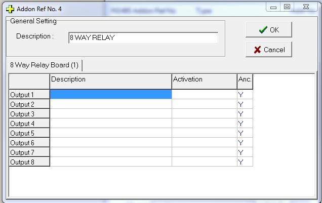 4.8 Edit 8 Way Relay Board Select 8 Way Relay from the Type column on the Addon Module page and click on the Edit button.