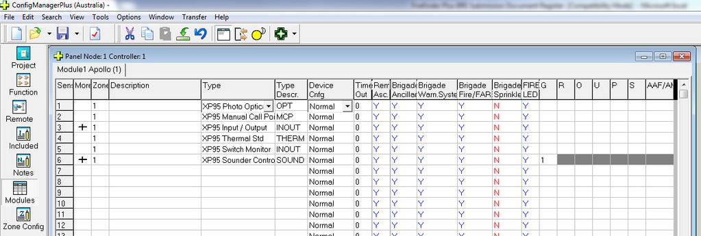 5 The Module Data (Loop and Device) Entry Spreadsheet Once all the Module data for the panel has been entered, the next step is the entry of specific data for each module.