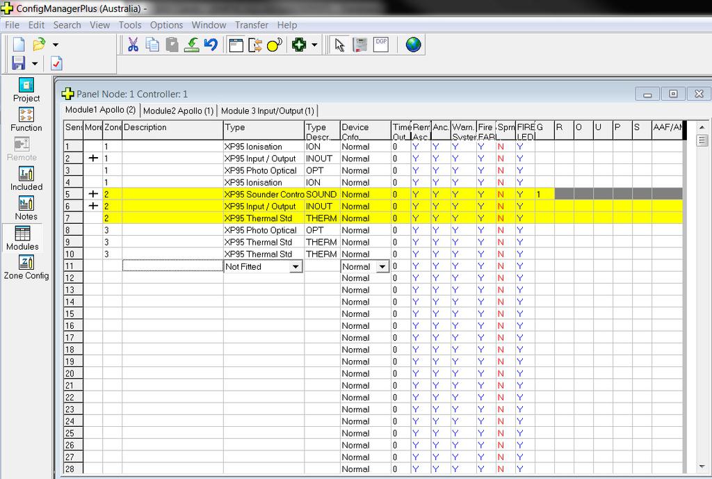 5.4 Loop and Device Configurations Selecting Loop module tab on the Module Data entry Spreadsheet will display the page for entering the data for that module.