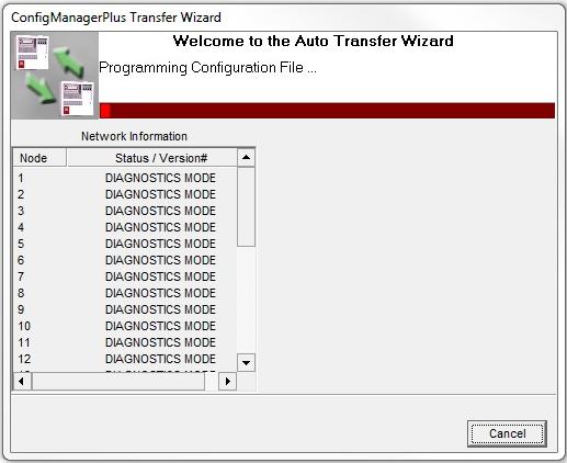 If no errors exist the Transfer wizard will automatically place the panel/network into diagnostic mode and start the transfer
