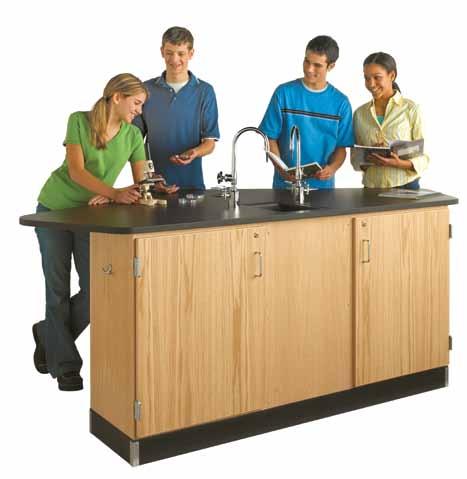 The large work surface 46"D x 88"W is made of chemical resistant phenolic resin and holds the solid epoxy sink, and two combination water & gas fixtures.