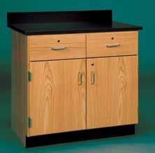 Cabinets have a lock and two adjustable shelves. They are finished with a chemical resistant, earth-friendly UV finish.