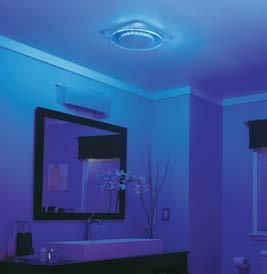 Bath Fans Long-life, energy-efficient blue LED. Two fluorescent bulbs provide the output of two 75-watt incandescent bulbs. Transform any room into a unique, calming space. NuTone LunAura Collection.