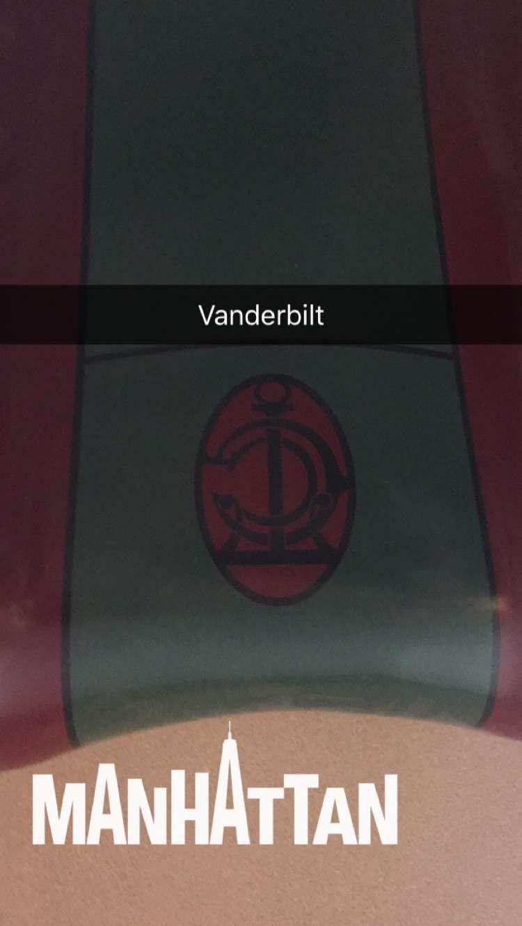 In the following picture, I discovered a chair with the Grand Central Terminal symbol on it, so I decided to take the photo with Snapchat upside down to reveal the secrets of the symbol, which
