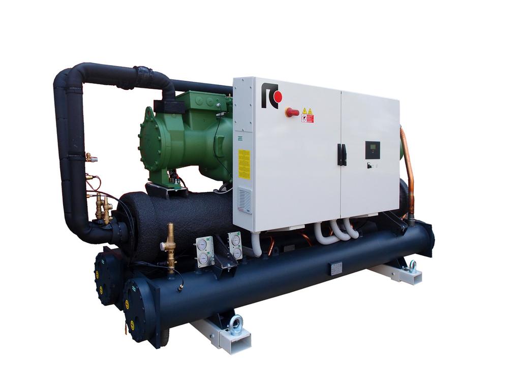 Chillers : Packaged water cooled liquid chillers in + class energy efficiency for indoor installation, equipped with screw compressors and shell and tube heat exchangers Cooling Capacity: 625 1179 kw
