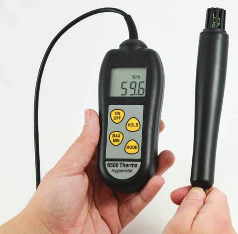 HUMIDITY METERS 6500 measures humidity & air temperature dew point calculation & max/min function remote & temperature probe The 6500 therma-hygrometer measures both relative humidity and air