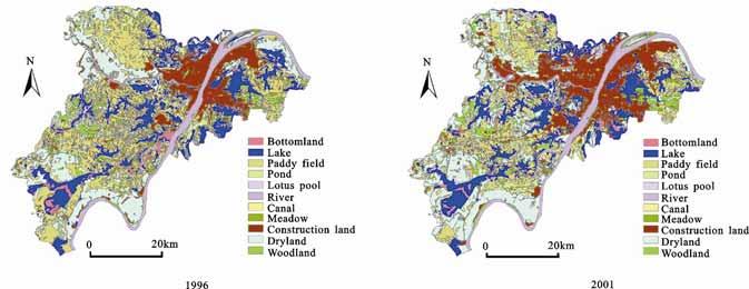 Changes of Urban Wetland Landscape Pattern and Impacts of Urbanization on Wetland in Wuhan City 49 and calculated by using software of Excel and VC++. 3.2 