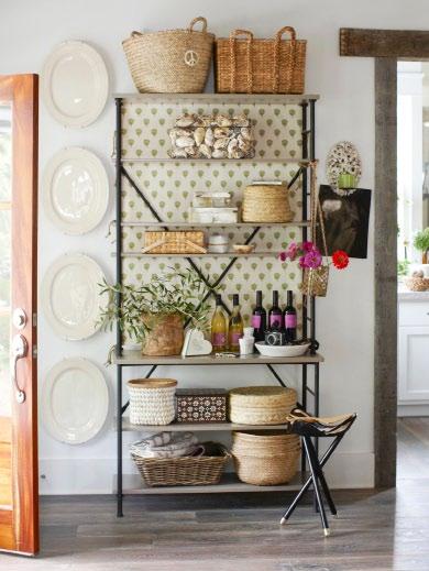 Designer Jill Sharp Brinson hung fabric behind the open shelves, which is a simple way to give the piece a custom look that can be changed easily.