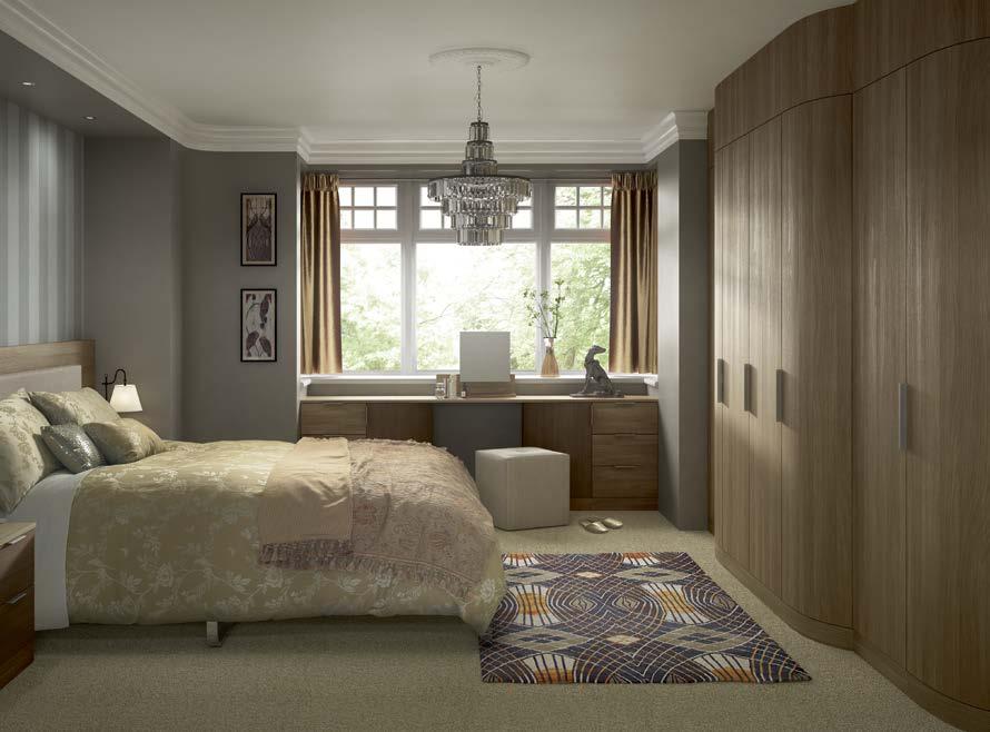 Moda Moda Moda Curved Mid Walnut & Dark Pine This beautiful bedroom has been designed using the bowed doors
