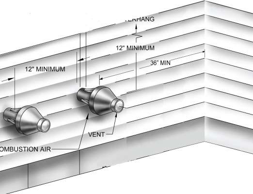 54cm) Maximum * See Note Below Combustion Air Overhang 12" (30cm) Minimum 36"(0.