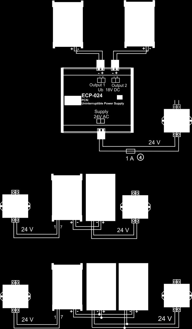 Wiring Wiring options: UPS (ECP-024) /Supercap (EXD-PM) UPS for up to two controllers One supercap for one EXD-SH1 Two supercaps for one EXD-SH2 Circuit 1 (EXD-SH1/SH2) Electronic expansion valve