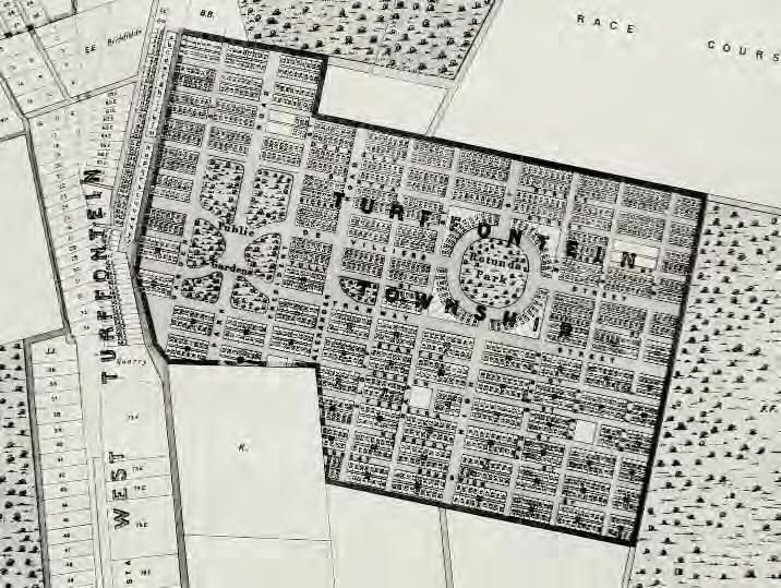 Fig. 206 Detail of old plan from 1896 showing Rotunda Park centrally located within Turffontein (Source: Museum Africa) Turffontein West Gardens and later renamed Christopherson Park as Casey wanted