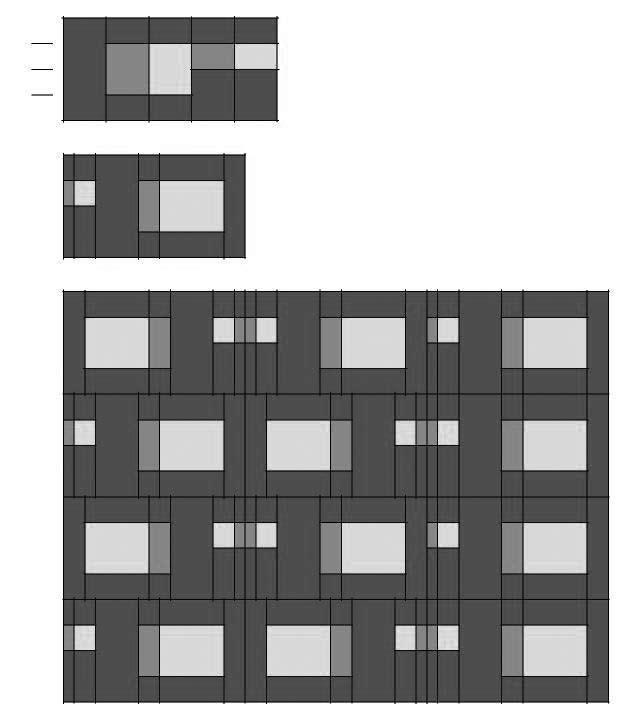 Random pattern façade; by authors Fig. 4a-c. Structural logic for facade schemas: a. Generic facade elements with vertical splits, b. Set of horizontally scaled facade elements, c.
