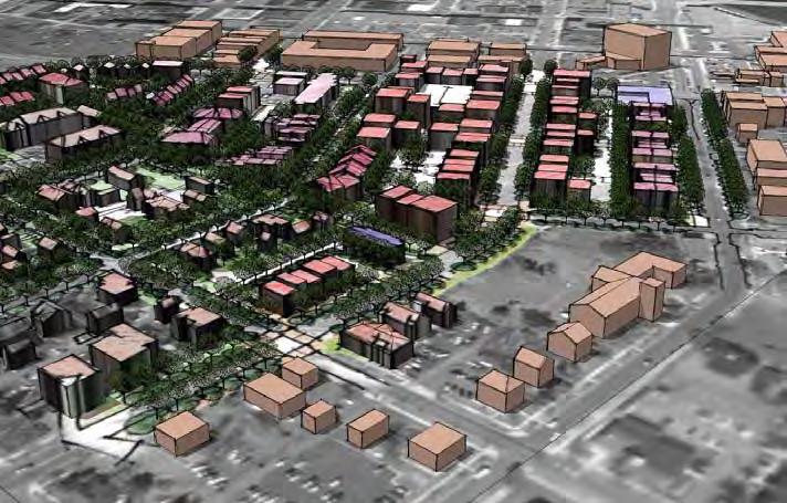 Proposed Mixed Use District : Building Massing Steps down to Neighborhoods South Side