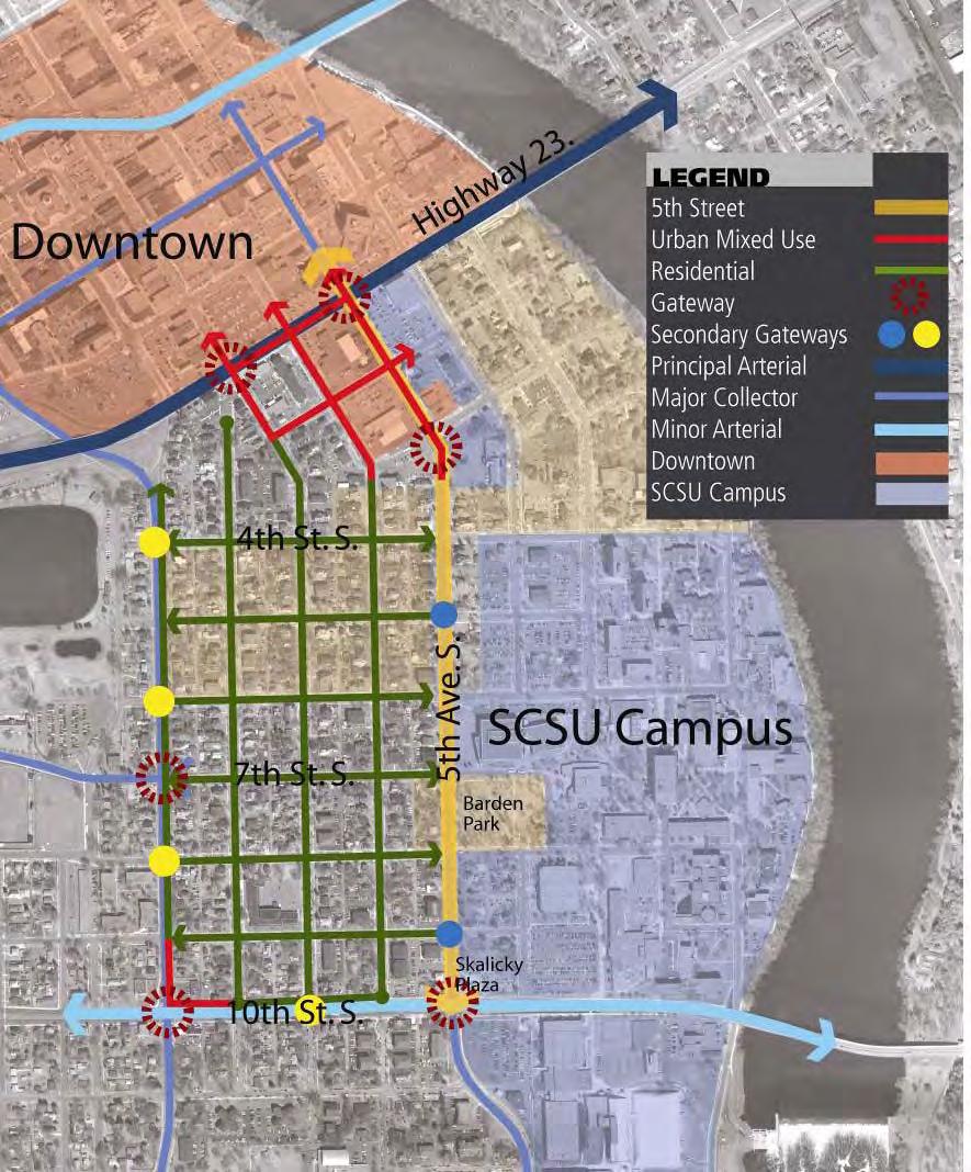GATEWAY AND STREETSCAPE HIERARCHY PLAN The quality, function and scale of the entry experience and the streets have a great deal to do with shaping the character of the South Side Neighborhood.