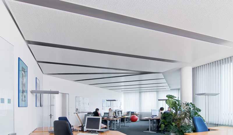 Open-plan office (Munich) Ceiling sails Key benefits of ceiling sails: Radiant sails are suspended from the room ceiling individually or in groups to form an island.