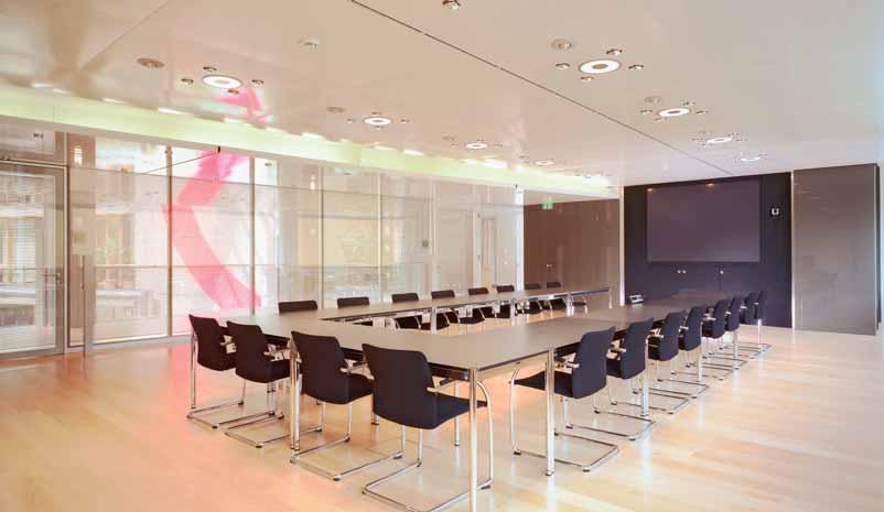 Modular ceiling in a conference room (Munich) ROOM ACOUSTICS Sound absorption is a common problem in modern office buildings because big windows and core-tempered building structures act as