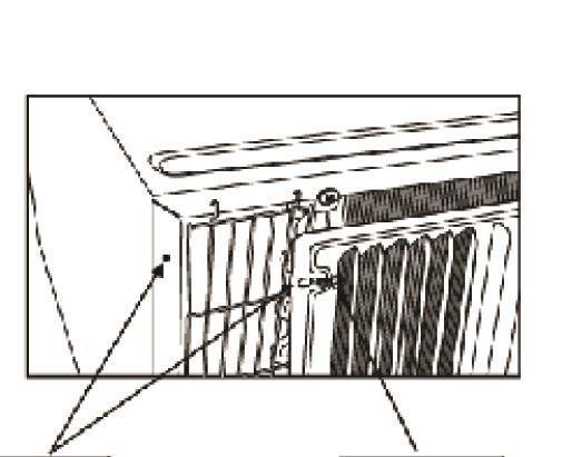 Attach the (2) seal pieces (1 x ⅜ x 14 ) as shown below. 2. Position the grille over the rear of the unit, making sure that: a. The double set of screw holes are at the bottom. b. The fins of the grill are pointed away from the unit.