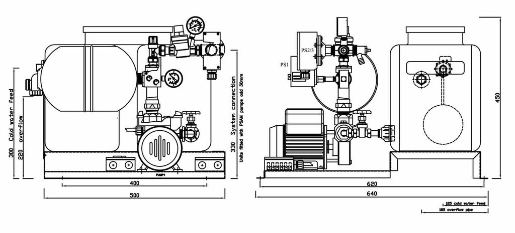 Dimension specifications Presfix Alpha single pump unit 5.
