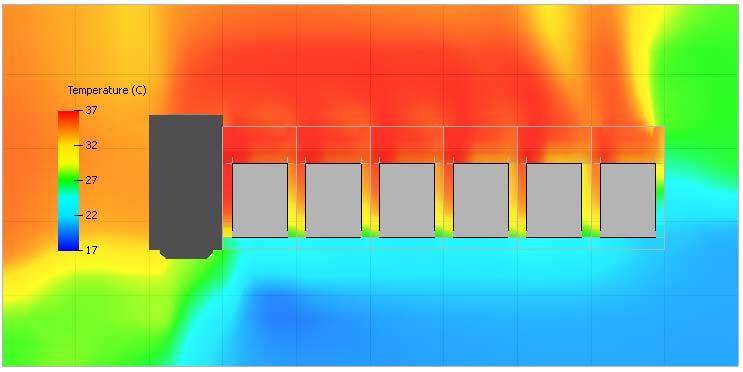 Please refer to the sample case study comparing the same serveroom with different Liebert CRV position. The CFD (Computational fluid dynamics) analysis results are shown in height 1.