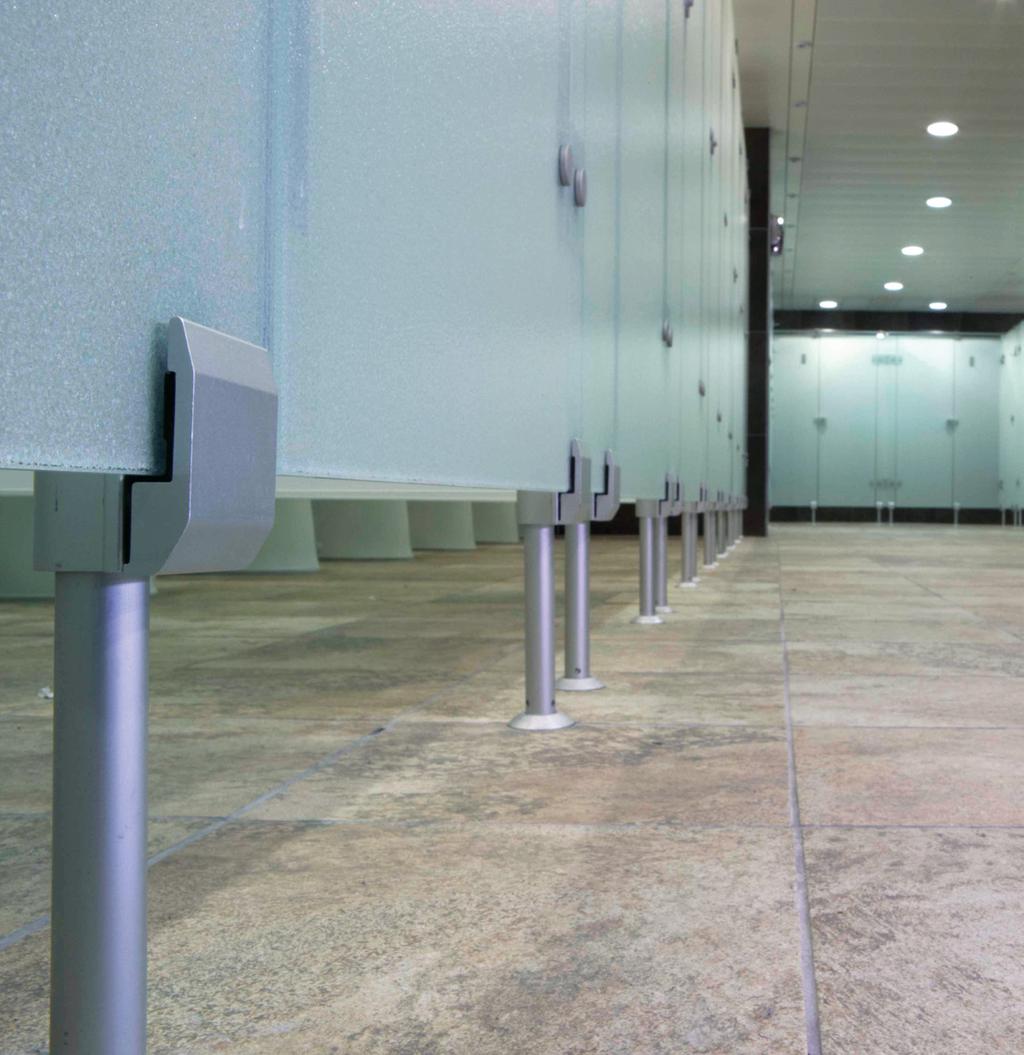 Designed for multiple cubicles runs. The Cab frameless system is engineered to disperse stress with particular emphasis on the method of attaching the components to glass.