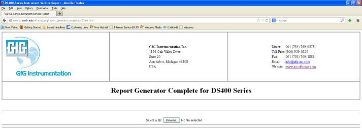 The program will open your browser and display the Report Generator Summary template. To generate a report a TS400 file must first be opened.