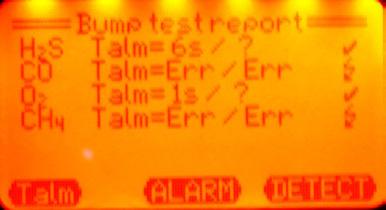 Bump test successful: Display is green + green LED lit in slot Bump test not successful: Display is red + red LED lit in slot Display of the error which has occurred Possible error messages: No gas