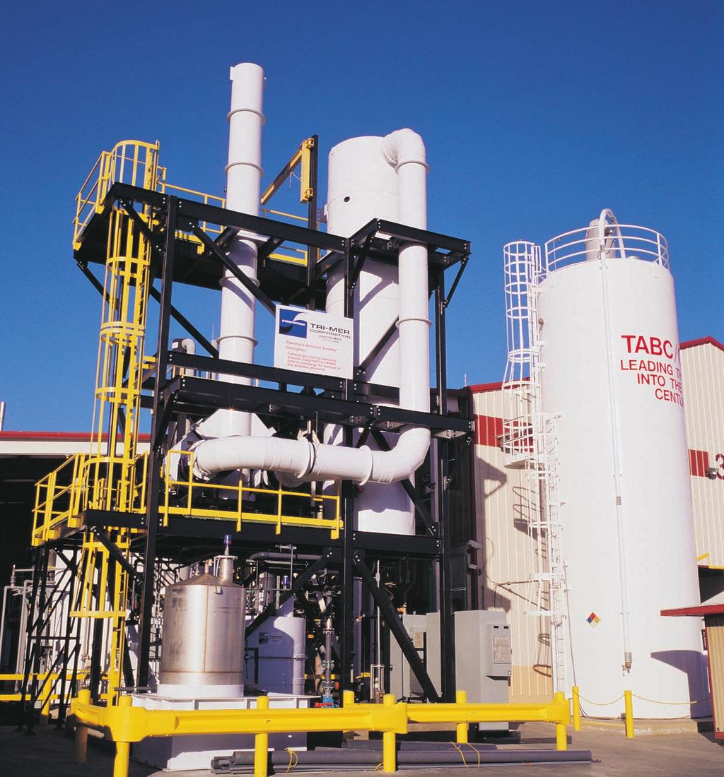 Tri-er Packed Bed Tower Scrubbers for gaseous emissions NOx, Cl 2, SO 2, others acid fumes, including H 2 SO 4, HCl, HNO 3, and HF odor control single and