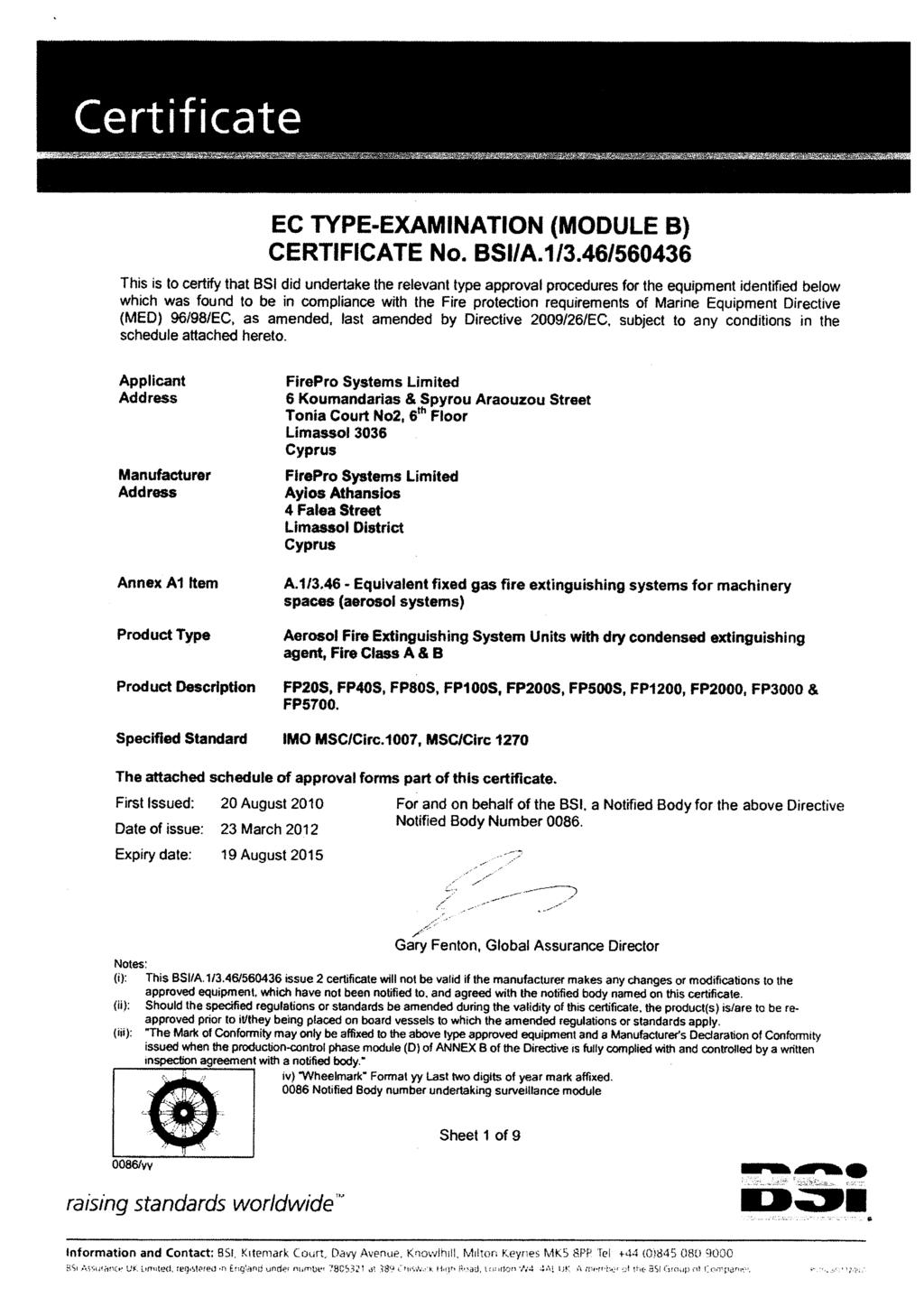 EC TYPE-EXAMINATION (MODULE B) CERTIFICATE No. BSI/A./3.