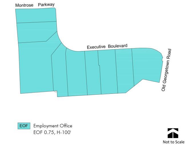 Land Use and Zoning Recommendations Rezone the office properties at 6100 Executive Boulevard, 6110 Executive Boulevard, and 6116 Executive Boulevard from the EOF 0.75 H100 zone to the EOF 1.