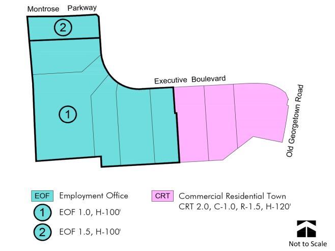 5 H-100 zone to permit a conforming building. Rezone the office buildings at 6120-6130 Executive Boulevard from the EOF 0.75 H100 zone to the EOF 1.0 H100 zone.