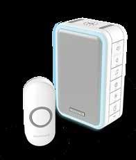 DC315N Wireless portable doorbell with halo light and push button White Up to 150m wireless range Maximum volume of 84dB carries up to 80m Choice of 6 melodies Sleep/Mute mode strobe and choice of 7