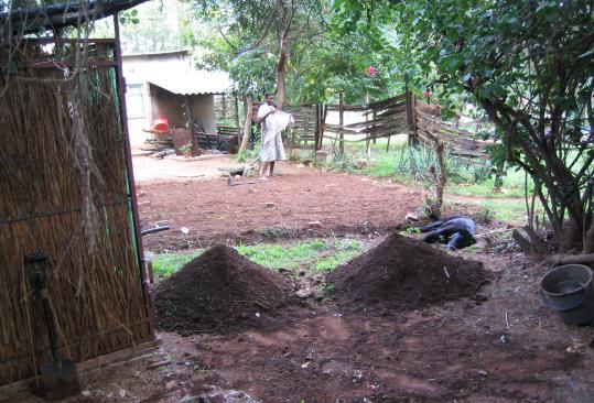 In this case an old vegetable bed is being prepared by weeding, digging down and mixing the soil over an area of approximately 15 sq.m. The vegetable garden was divided into three beds, each of about 5 sq.