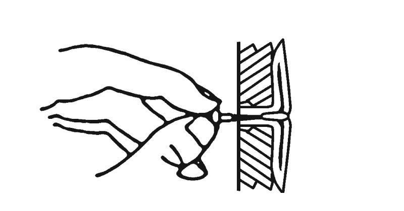 Insert wall anchor (wings first) into hole. Tap anchor flush to wall. Fig. 18 - Popping Open Anchor Wing For Thin Walls 4. For thin walls (1/2 inch or less), insert white key into wall anchor.
