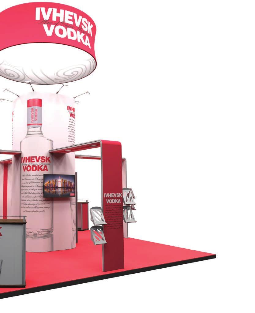 3. design service 30m 2 plus Stands Impressive designed island stand with large hanging structure above offering excellent branding and awareness