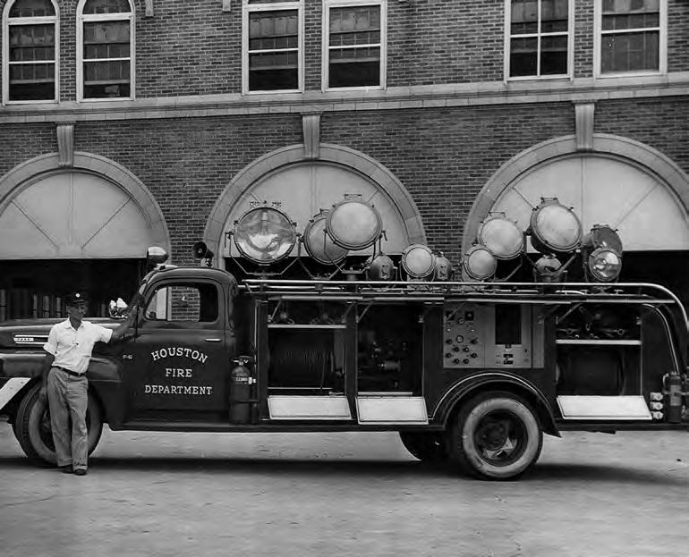 Top Left: Houston Fire Department Light Truck. This truck was used from 1950 until about 1977. The Fire Fighter in the photo is the truck s Chauffeur Theodore Manahan.