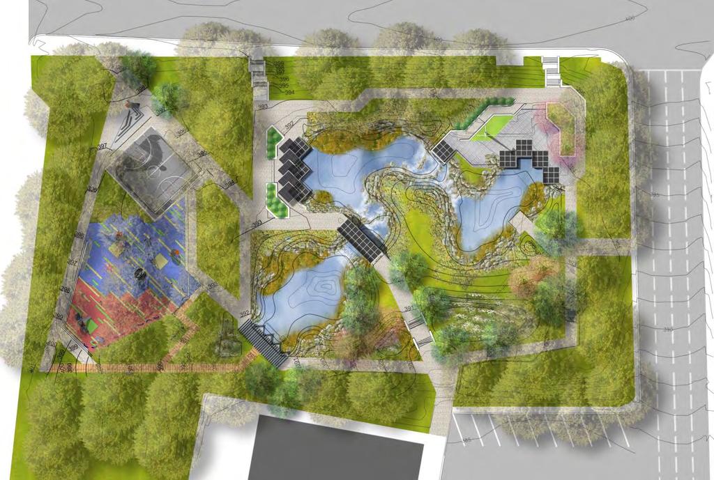12 Facility Plan: Recommended Treatment Plan Accessible Entrance Overlook with Solar Panel Roof Multi-Purpose Court Goose-Deterrent Rocks & Vegetation Water Service Overlook